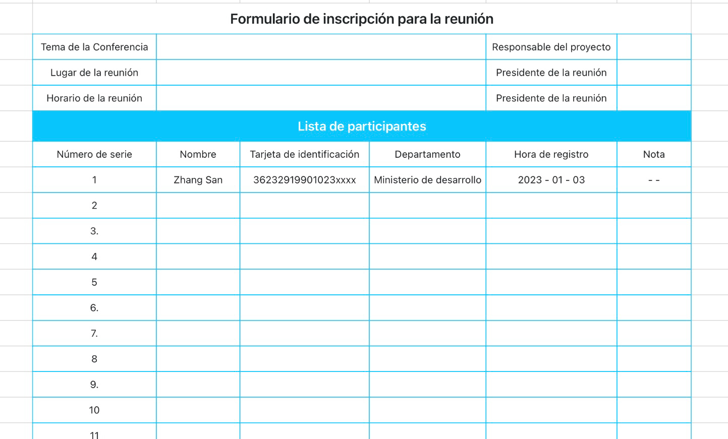 Formulario de inscripción para la reunión